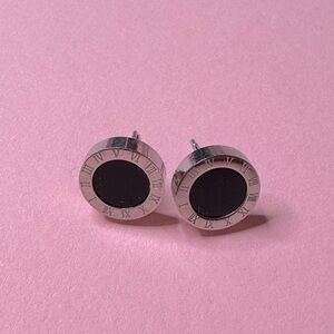 Silver and Black Roman Numeral studs